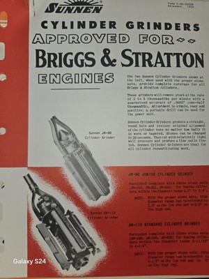 1955 SUNNEN CYLINDER GRINDERS APPROVED FOR BRIGGS AND STRATTON 2 SIDED AD