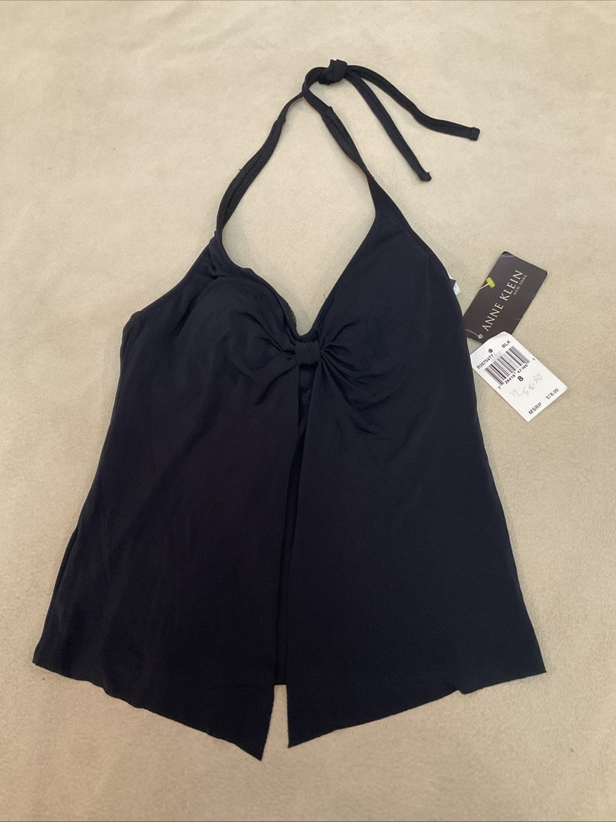 Anne Klein Tankini Swimsuit Top Nwt Black Womens Halter