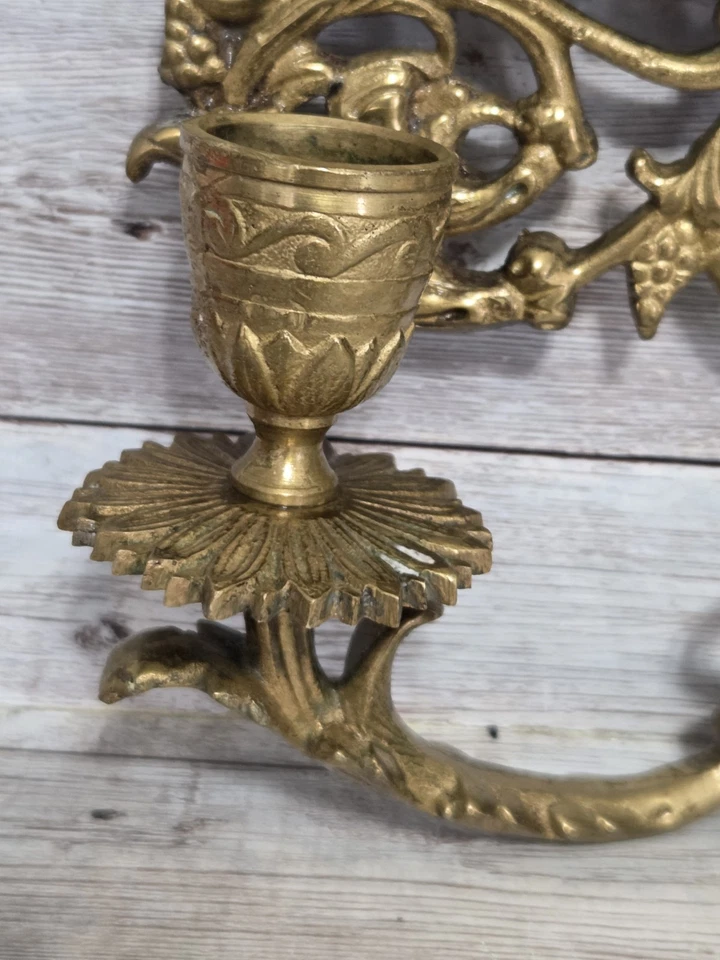 Antique Brass Beveled Mirror Candle Sconce Ornate Bacchus Frame 16" X 10" - Image 3 of 4