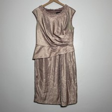 Adrianna Papell Womens Sheath Dress 12 Pink Mother of Bride Jewel Neckline Ruche