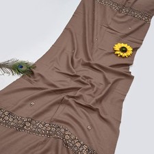Indian Vintage Brown Shawl Pure Woolen Handmade Suzani Long Throw Stole Warm