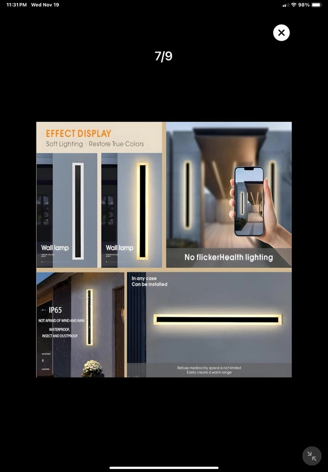 Paquete de 2 lámparas de pared LED modernas para exteriores de 71 pulgadas de largo IP65 impermeables aplique de pared Foto 2 de 4