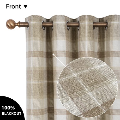 always4u Plaid Curtains for Bedroom Living Room 100% Blackout Thermal Energy ... - Picture 2 of 10