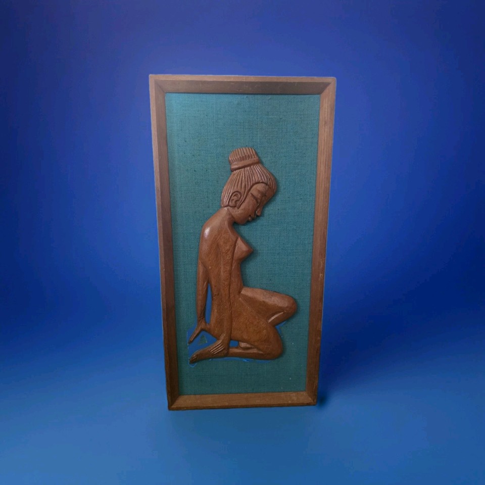 A rare mid-century modern framed wood sculptural nude — the kind of one-of-a-kind wall piece that stops guests in their tracks and sparks a conversation every time.