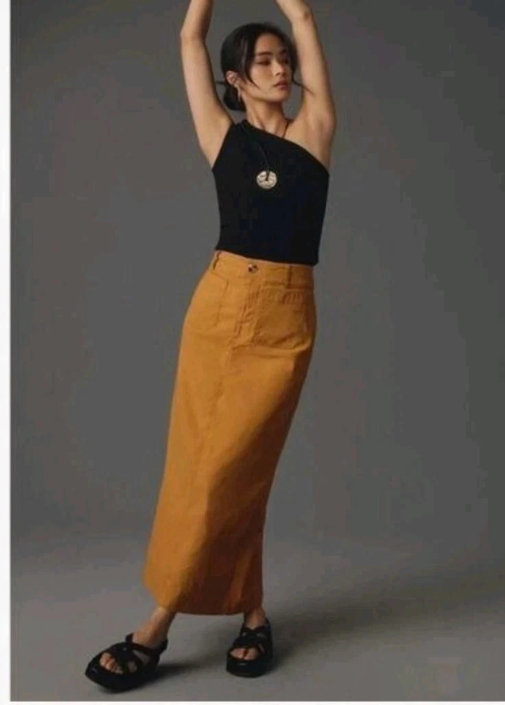 Maeve Anthropologie Colette Maxi Skirt Women's XL Mustard Yellow Linen Blend
Opens in a new window o