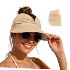 Sun Visor Hats for Women - Beach Wide Brim Fashion Hat UV One Size Beige