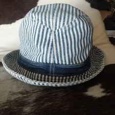 Rare! BOOTLEGGERS Reunion Leni Blues Hat Hickory Stripe Denim Casual Wide Brim