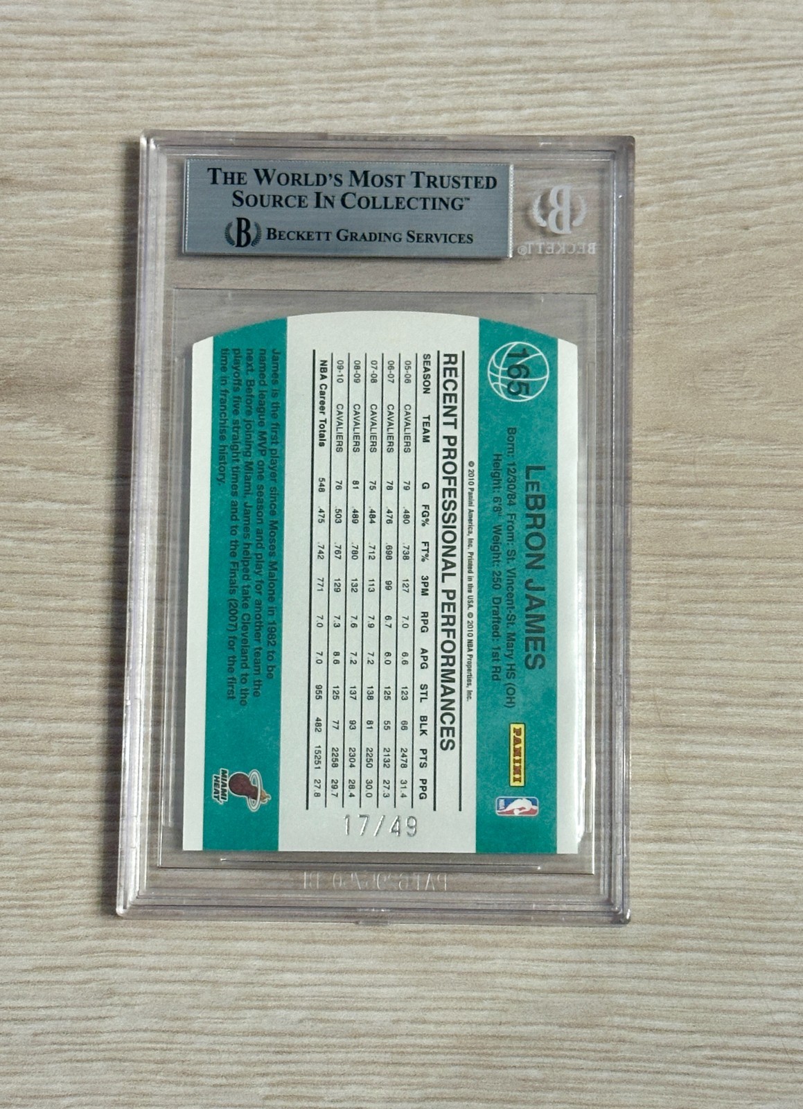 LeBron James 2010-11 Donruss Die Cuts /49 SAPPHIRE #165 BGS 9 ++ view 2