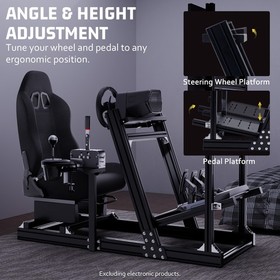 Hottoby Racing Sim Cockpit 4080 Aluminum With Black Seat & TV Stand Fit Logitech