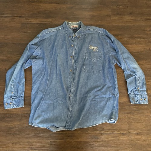 Vintage Team Simpson Racing Men's Denim Button Up Long Sleeve Shirt- Size XXL - Picture 1 of 3