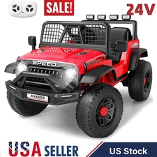 24V Kids Ride on Car w/ Remote Control LED Lights, Music Player Electric Car Red