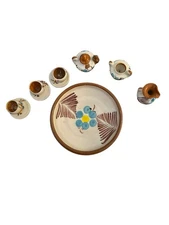 Tonala Miniature Tea Set Mexico Pottery 11 Pc Set 4" Tray Dollhouse Hand Crafted