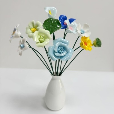 12 Pcs Handmade Ceramic Flowers Decor,Porcelain Flower Plant stakes for Outdo...