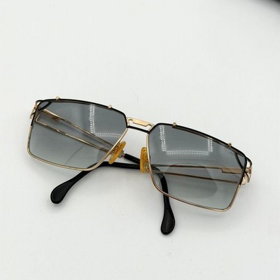 Cazal Sunglasses Rectangular Geometric Gold Black Frame Gray Gradient Lens Japan