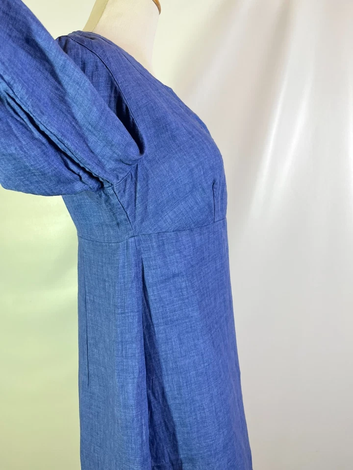 Boden Size 6P Blue Linen Dress Side Zip - Image 3 of 4