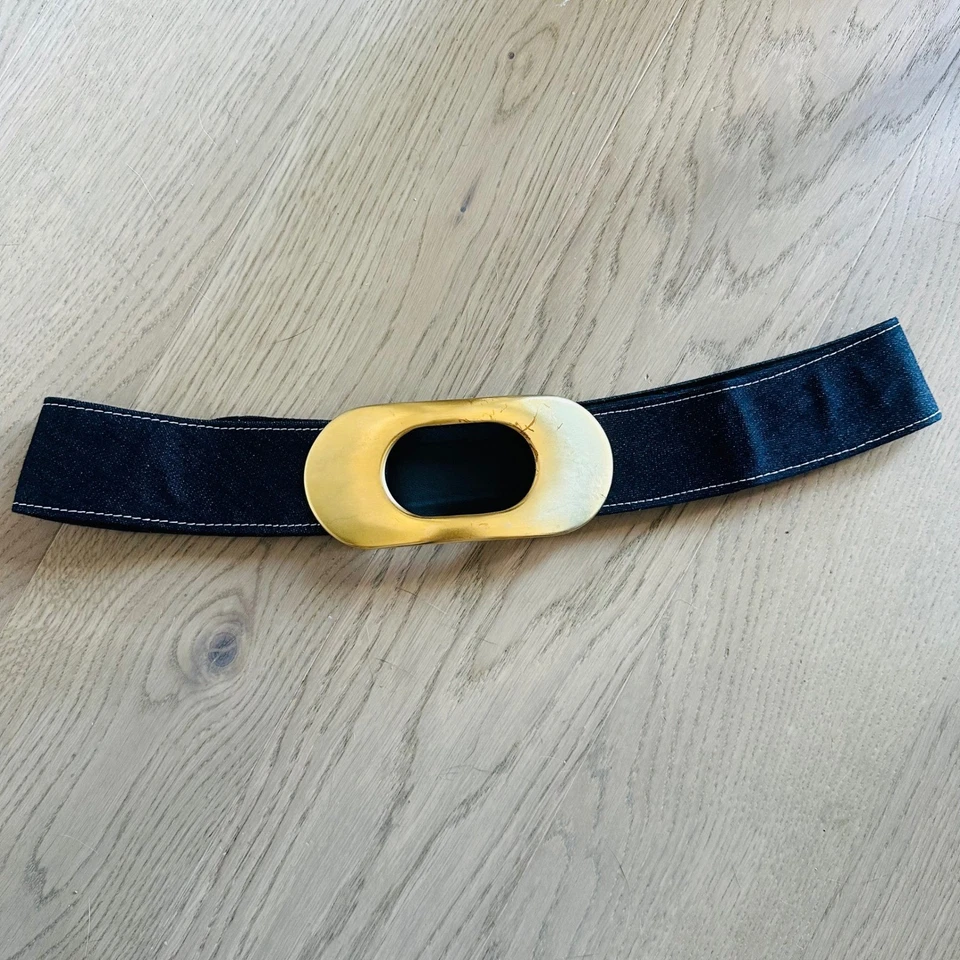 Vintage 90s Y2K Patrizia Pepe Blue Denim Gold Buckle Belt – Made in Italy - Image 3 of 4