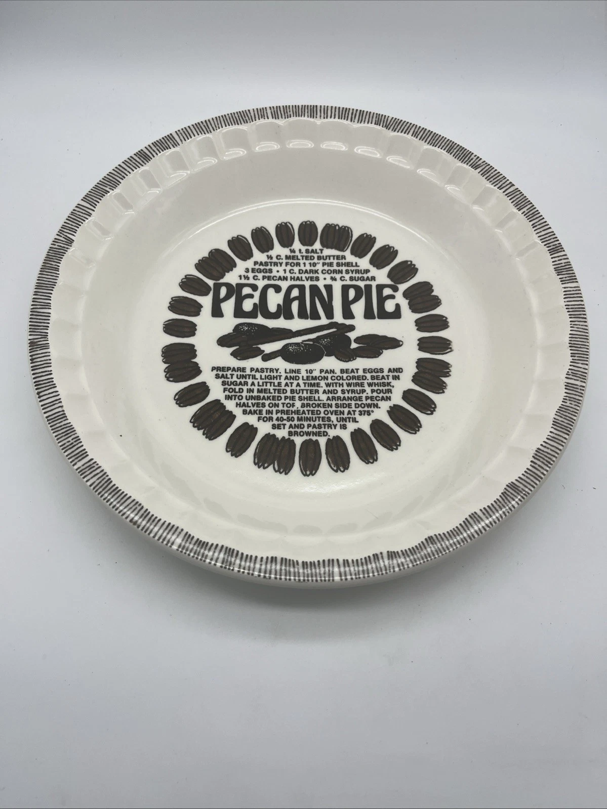 Vintage Royal China 11" Deep Dish Baking Pecan Pie Plate w/ Recipe USA