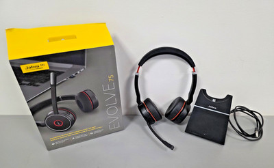 Jabra Evolve 75 Wireless Bluetooth Headset w/ Charging Stand Box Tested