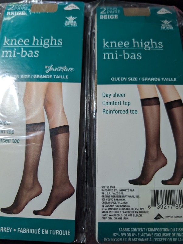 2-2 Pair Packs Of Knee High Pantyhose Beige Queen Day Sheer New Reinforced Toe