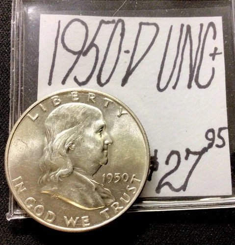 1950 D Franklin Silver Half Dollar UNC+! ENN Coins
