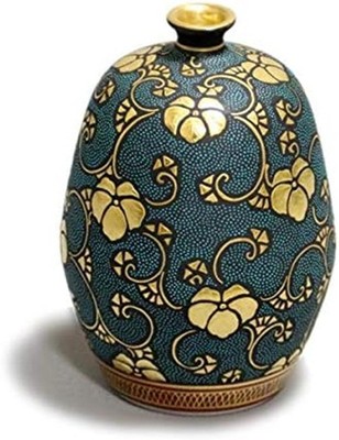 JAPAN KUTANI Kingyoku Nakada,3.6 vase,Swirl Blue Grain Gold Tessen Arabesque