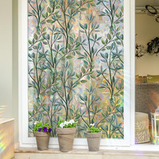 Window Privacy Film Rainbow Plant Leaves 3D Decorative Vinyl Stained Glass Windo