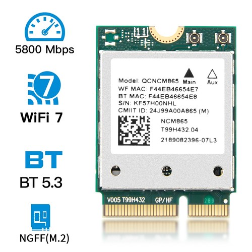 QCNCM865 M.2 Key E Wifi 7 Card Wireless Bluetooth Adapter With Wifi Antenna Sets - Afbeelding 2 van 10
