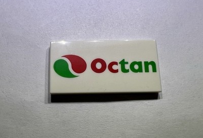 Lego White Octan Sign 2x4 Flat Printed Print Tile New City Red Green