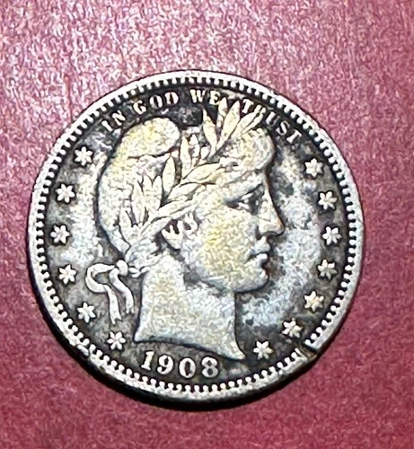 1908S US Barber SILVER Quarter! VF Details! "San Fran" Mint! Only 784K Low Mint!