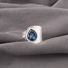 New Year Sale Natural London Blue Topaz Band Minimalist Ring Sterling Silver
