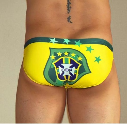 Calzoncillos de natación para hombre baúles Brasil bandera del país brasileño 3 cm costura talla S NUEVOS - Imagen 3 de 3
