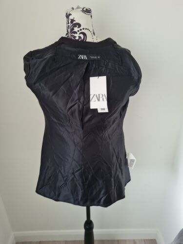 Blazer Zara Negro Talla Pequeña Nuevo con Etiquetas Efecto Satinado Brillante - Imagen 7 de 9