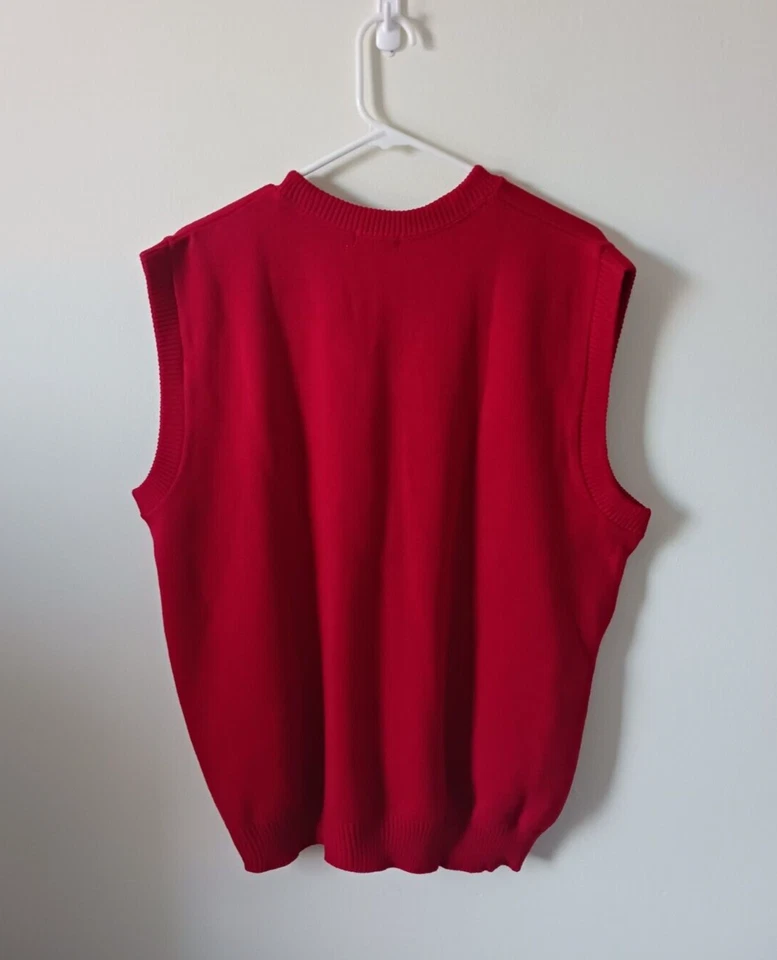 Andrew Rohan Edwards Mens Sweater Vest Size L Red Knit V Neck Sleeveless - Image 2 of 4