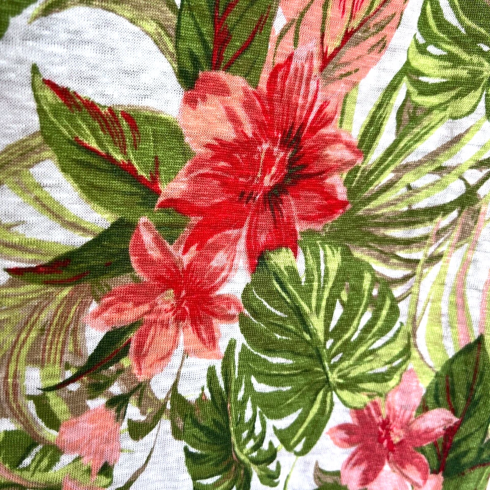 J Jill 女式 Large Love 100% 亚麻 T 恤绿色热带花卉印花休闲 — 第 3/4 张图片