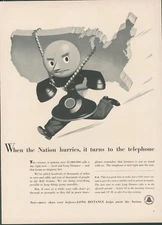 1942 Bell System AT&T Anthropomorphic Telephone Pulling United States Map Ad L42