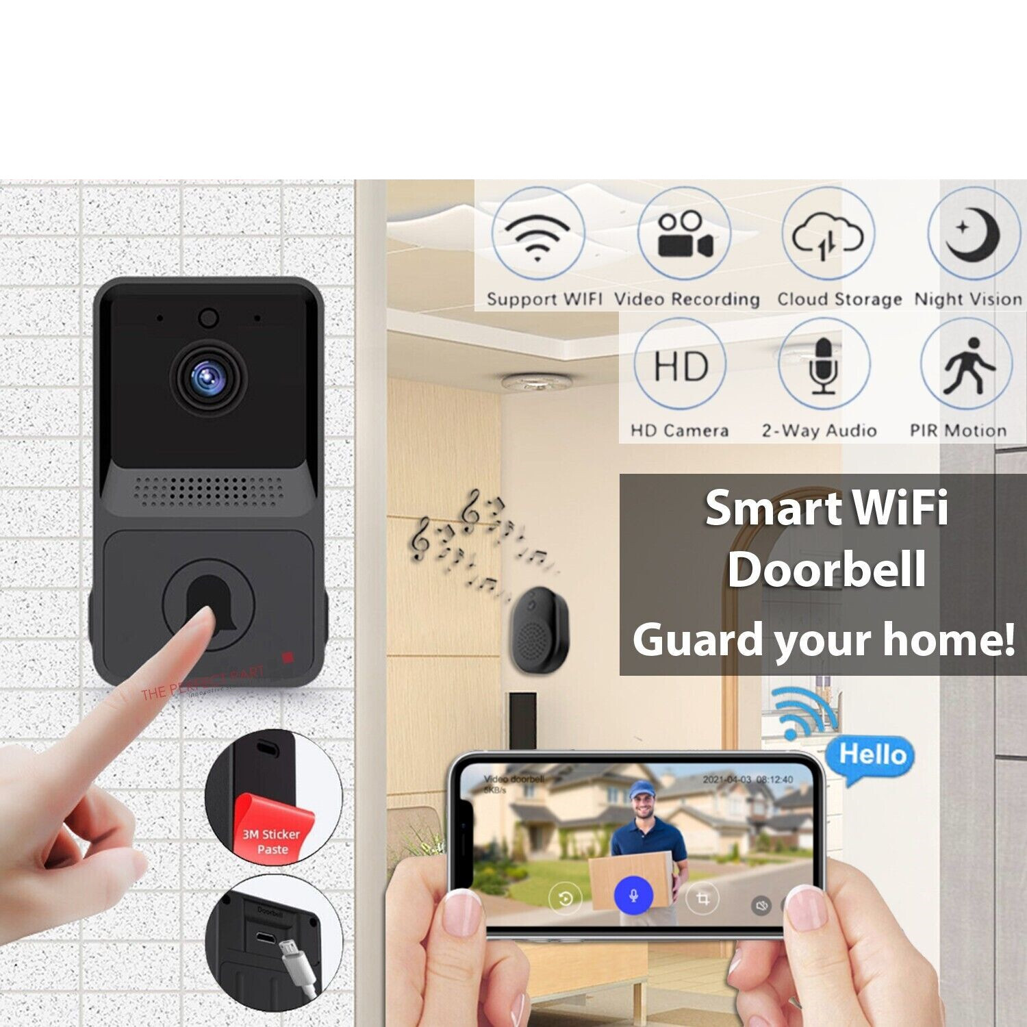 Smart Wireless WiFi Doorbell Intercom Video Camera Door Ring Bell Chime Security-image