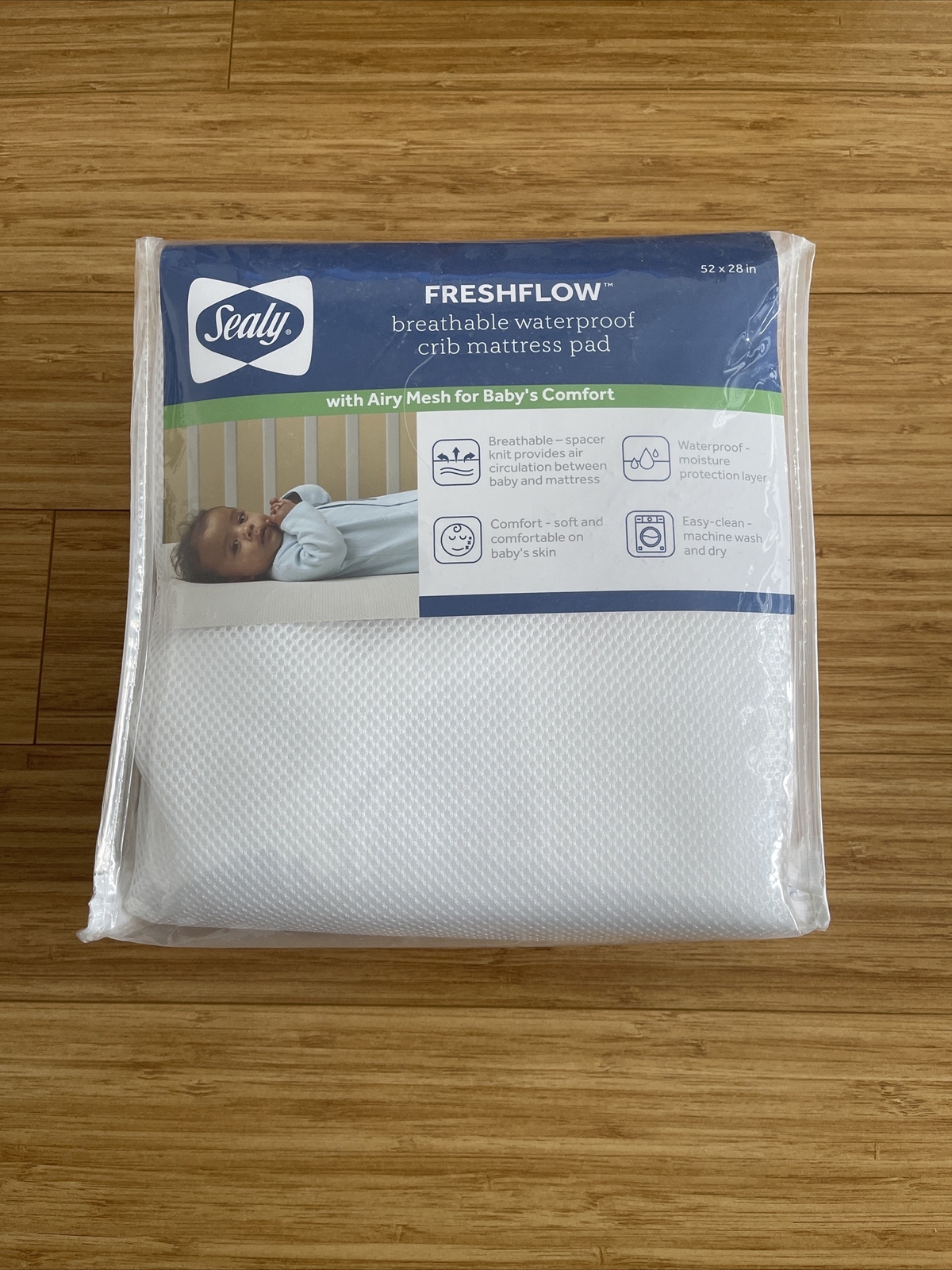 Baby Crib Mattress Pad SEALY Waterproof Stain Protection 52"×28" Fitted