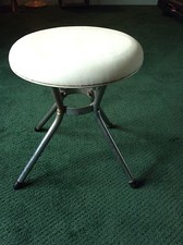 MID CENTURY MODERN COSCO ROUND STOOL WHITE VTG CHROME LEGS