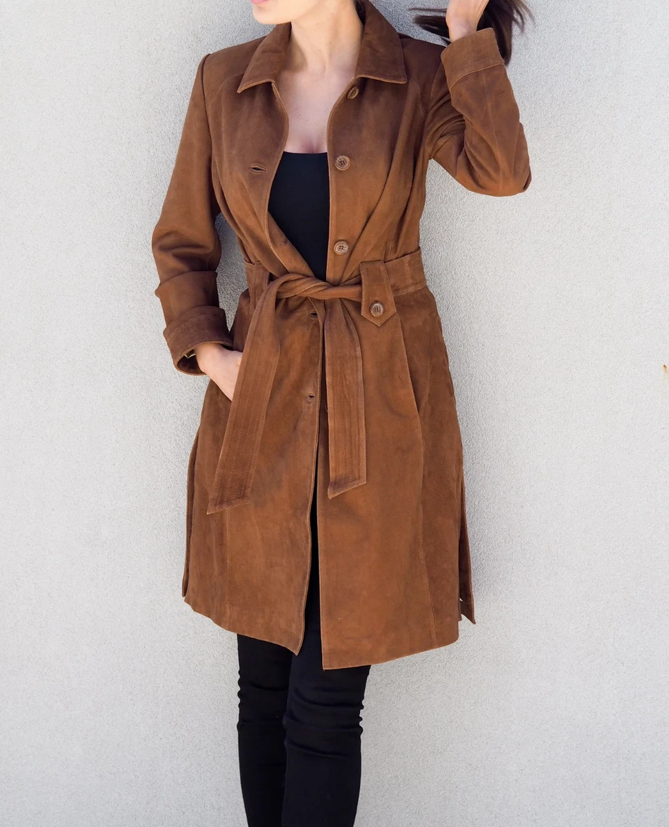 Suede leather trench coat clearance