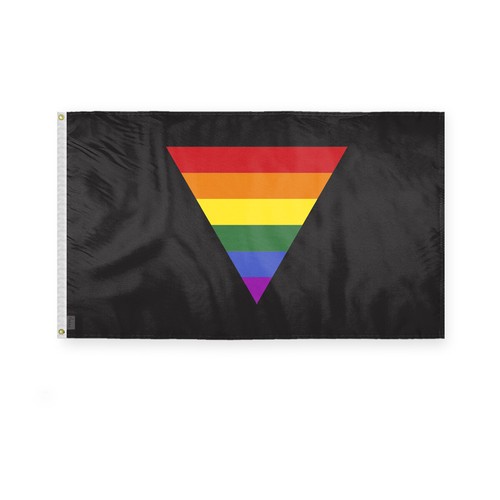 Black Rainbow Triangle Flag-Single Sided Printed-Brass Grommets-FadeProof Colors - Picture 7 of 15