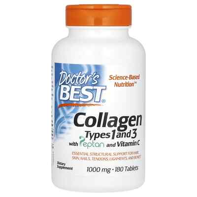 Doctor's Best Collagen Typ 1 & 3 mit Peptan & Vitamin C 1000mg 180 Tabletten