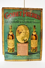 Antique Godet Freres Cognac Sign Board Advertising Cardboard France Distillery "