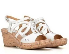 B. O. C. Born Wynda wedge sandals leather white sz 10 Med NEW  