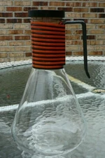 Vintage Mid Century Modern  Clear Glass Pitcher Jug Carafe & Stopper Pyrex? 