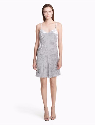 calvin klein silver velvet dress Calvin Klein Women's Crushed Velvet Dress (Metallic Gray, Size: 6)