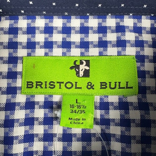 Bristol & Bull Men's Shirt L 16 1/2 16.5 Long Sleeve Regular Fit Blue White New - Picture 4 of 12