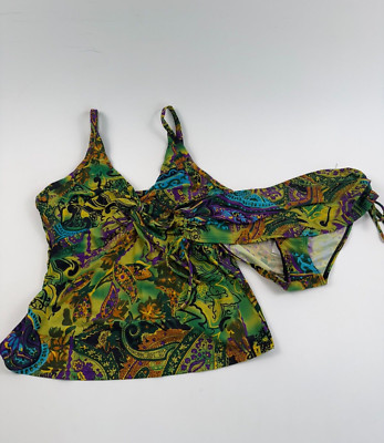 Bikini Bay  Underwire Tankini & Loop Tie Side Set  Multicolor  34DD - 16  NWT