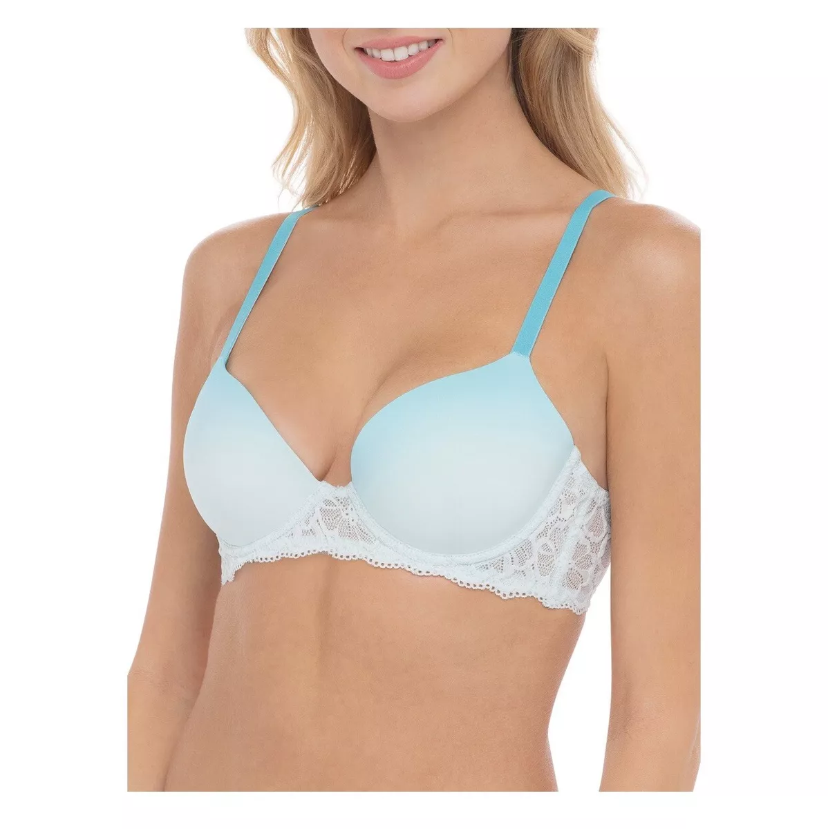 Bra Size 32D Blue Lace Frame Converts to Racerback No Show Cups T Shirt Bra