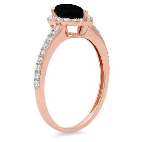 0.755Ct Pear Cut Natural Onyx Halo Engagement Ring for Women, 14K Rose Gold - Picture 11 of 11