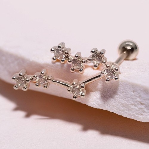 Sparkling Celestial Star Silver Cartilage Earring with Zirconia Stones Cute Gift - Picture 9 of 31
